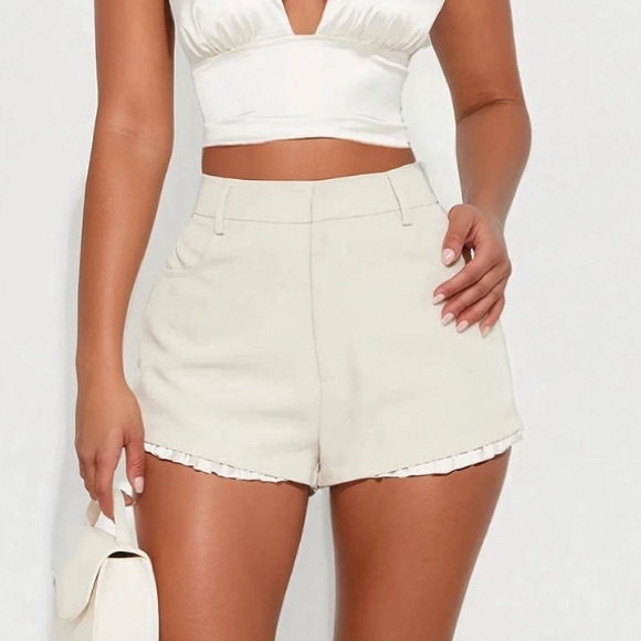 Fashion Nova Pants - High Waist Cream Ruffle Shorts